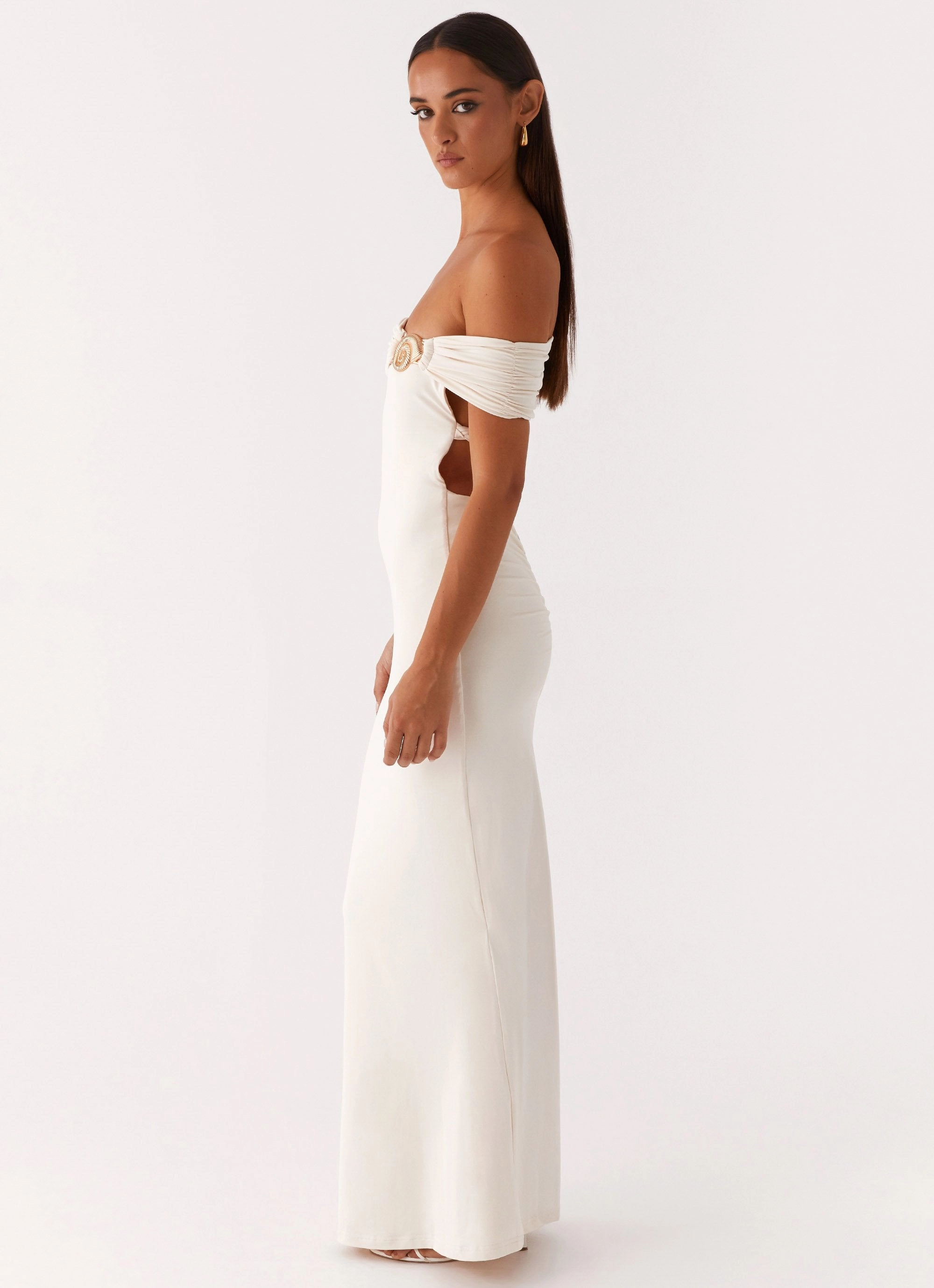 Illusion Maxi Dress - Ivory Buckle-Detail