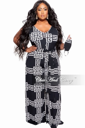 Functional Layers Final Sale Plus Size Spaghetti Strap Belted Jumpsuit in Black & White