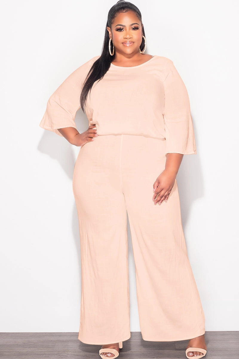 Final Sale Plus Size 2pc Top and Pants Set in Cappuccino Tan Linen Body Contour