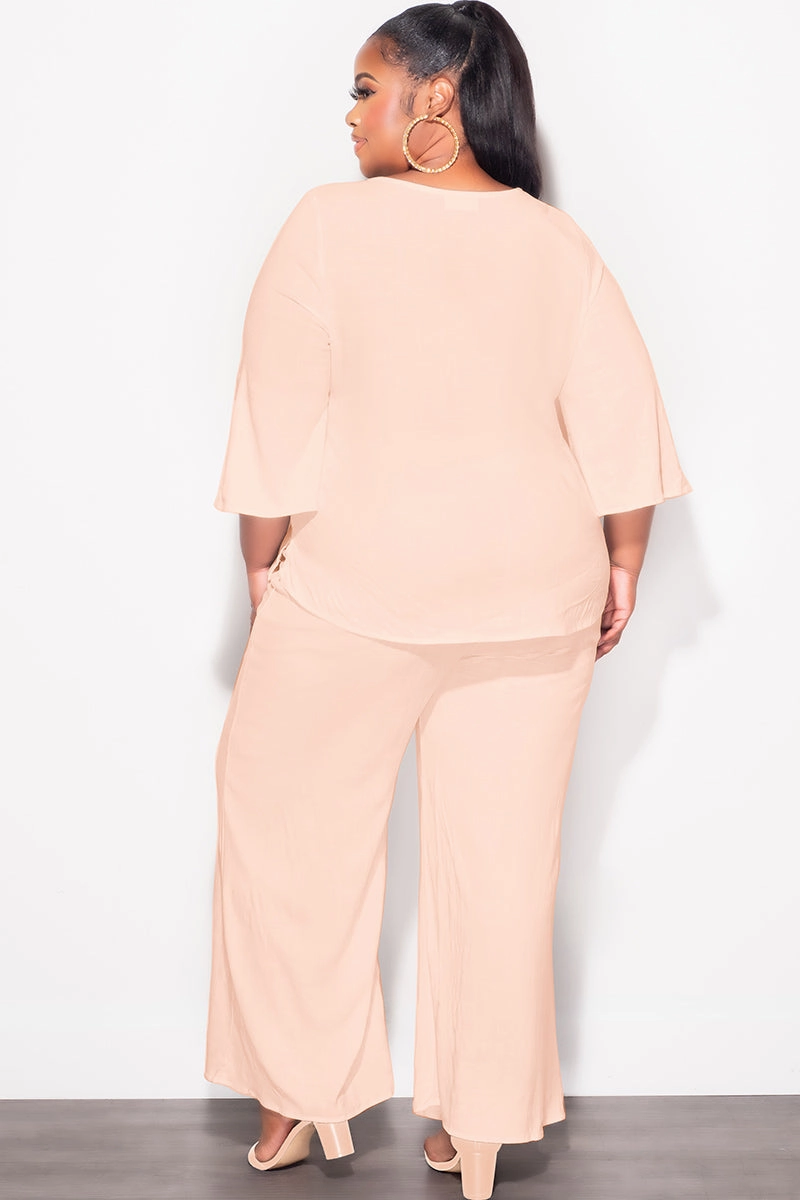 Tall Length Durable Weave Final Sale Plus Size 2pc Top and Pants Set in Cappuccino Tan Linen