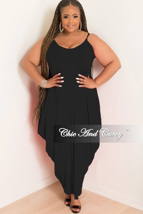 Final Sale Plus Size Spaghetti Strap Harem Dress in Black Functional Layer