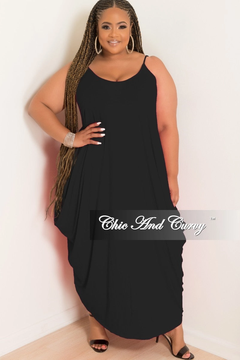 Final Sale Plus Size Spaghetti Strap Harem Dress in Black Light Design