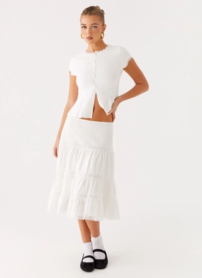 AdjustableWaistband Good Vibes Midi Skirt - White