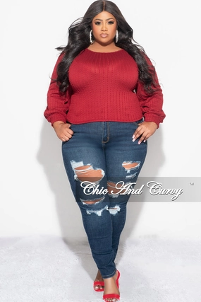 Timeless Utility Final Sale Plus Size Knit Long sleeve Top in Burgundy