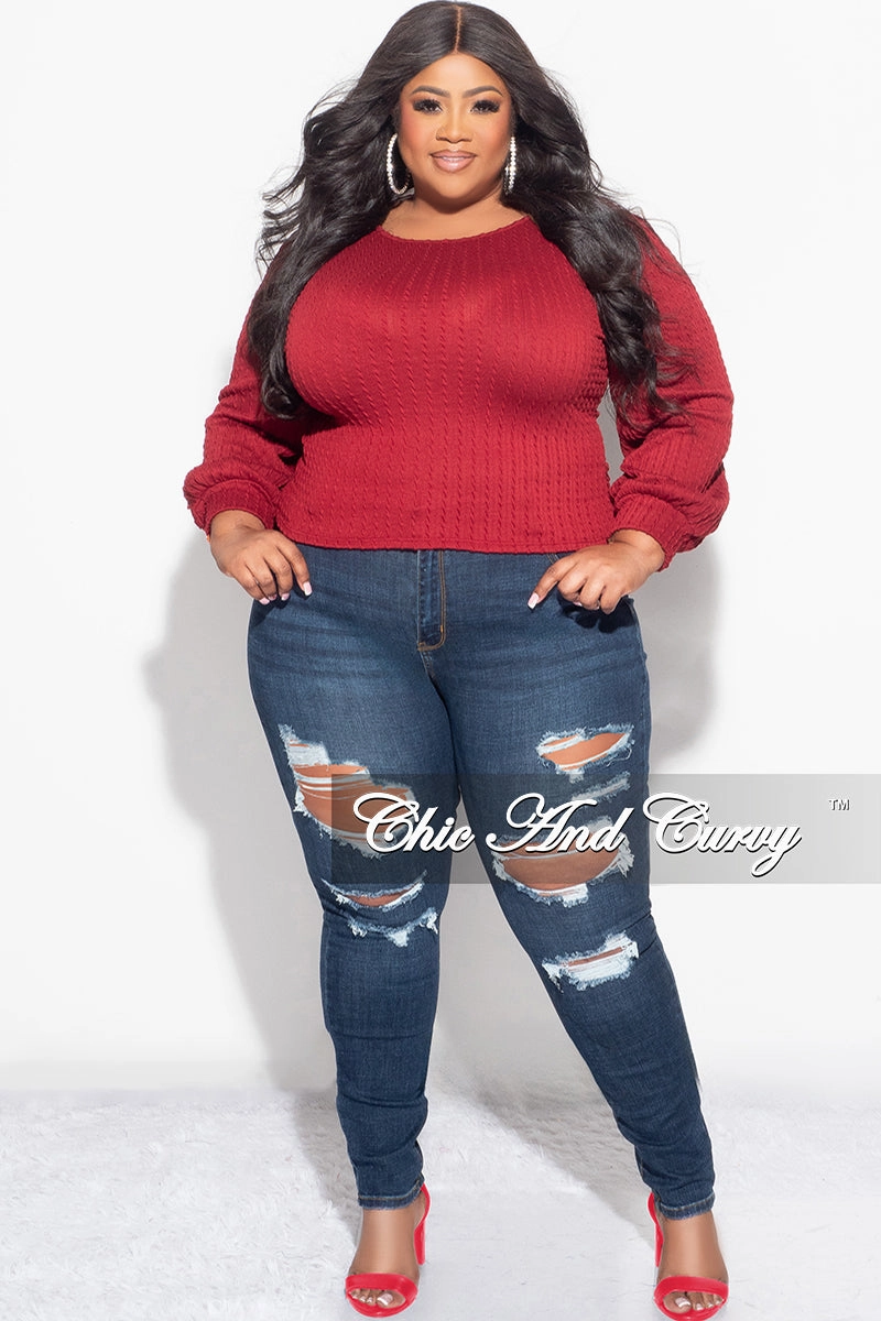 Final Sale Plus Size Knit Long sleeve Top in Burgundy Stretch Ready Quick Wear