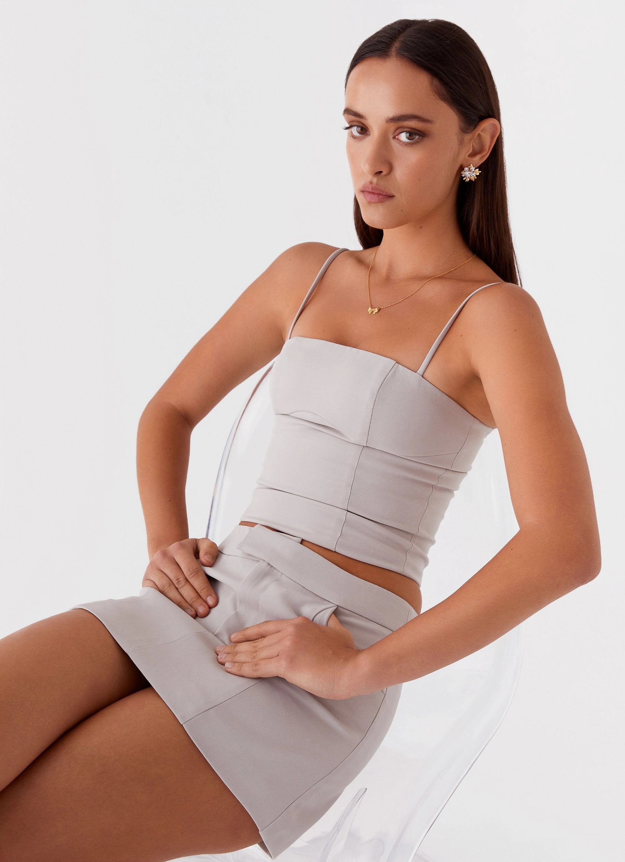 Eliana Crop Top - Grey BreathableMaterial Metallic Fiber Blend
