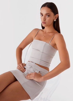 Eliana Crop Top - Grey BreathableMaterial Metallic Fiber Blend