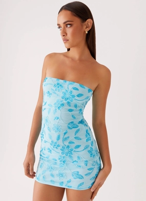 Relaxed Style Wear Bold Statement Moorey Beaded Mini Dress - Blue