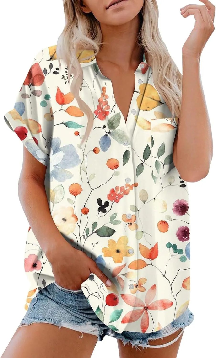 V Neck Casual Linen Shirt Womens Linen Top Long Sleeve Printed Shirt Womens Summer Blouse Top