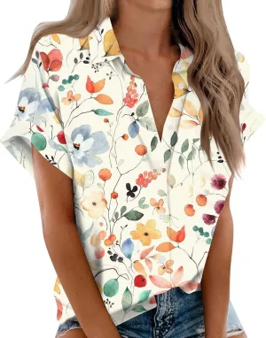 V Neck Casual Linen Shirt Womens Linen Top Long Sleeve Printed Shirt Womens Summer Blouse Top