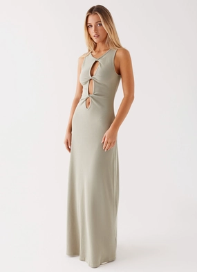 Valli Maxi Dress - Sage polka-dot Form Fit