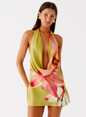 Varindra Cowl Mini Dress - Jungle Floral Night Party Light Mood