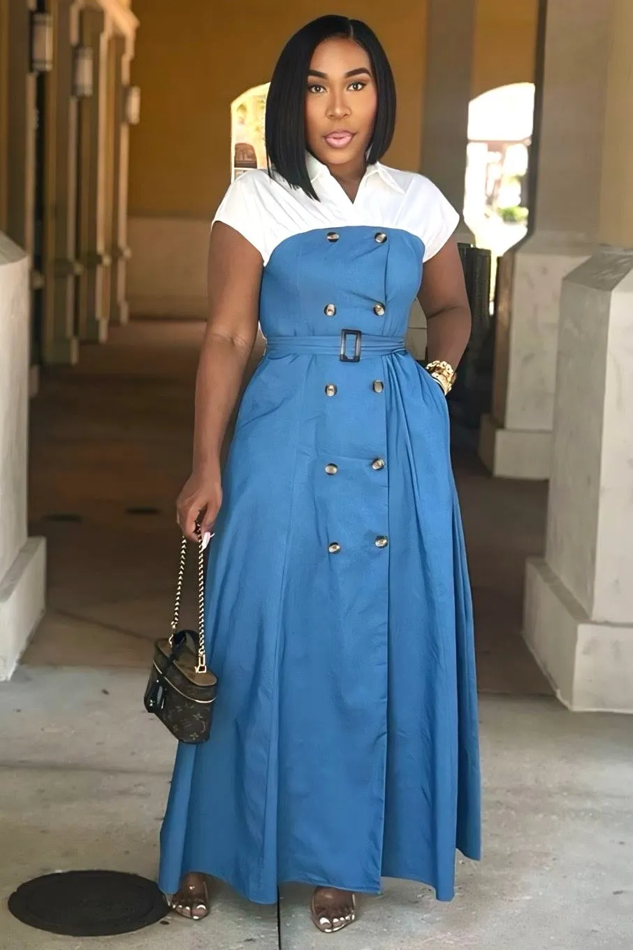 Vaughn Power Play Denim Maxi Dress Cozy Vibe Dreamy Layers