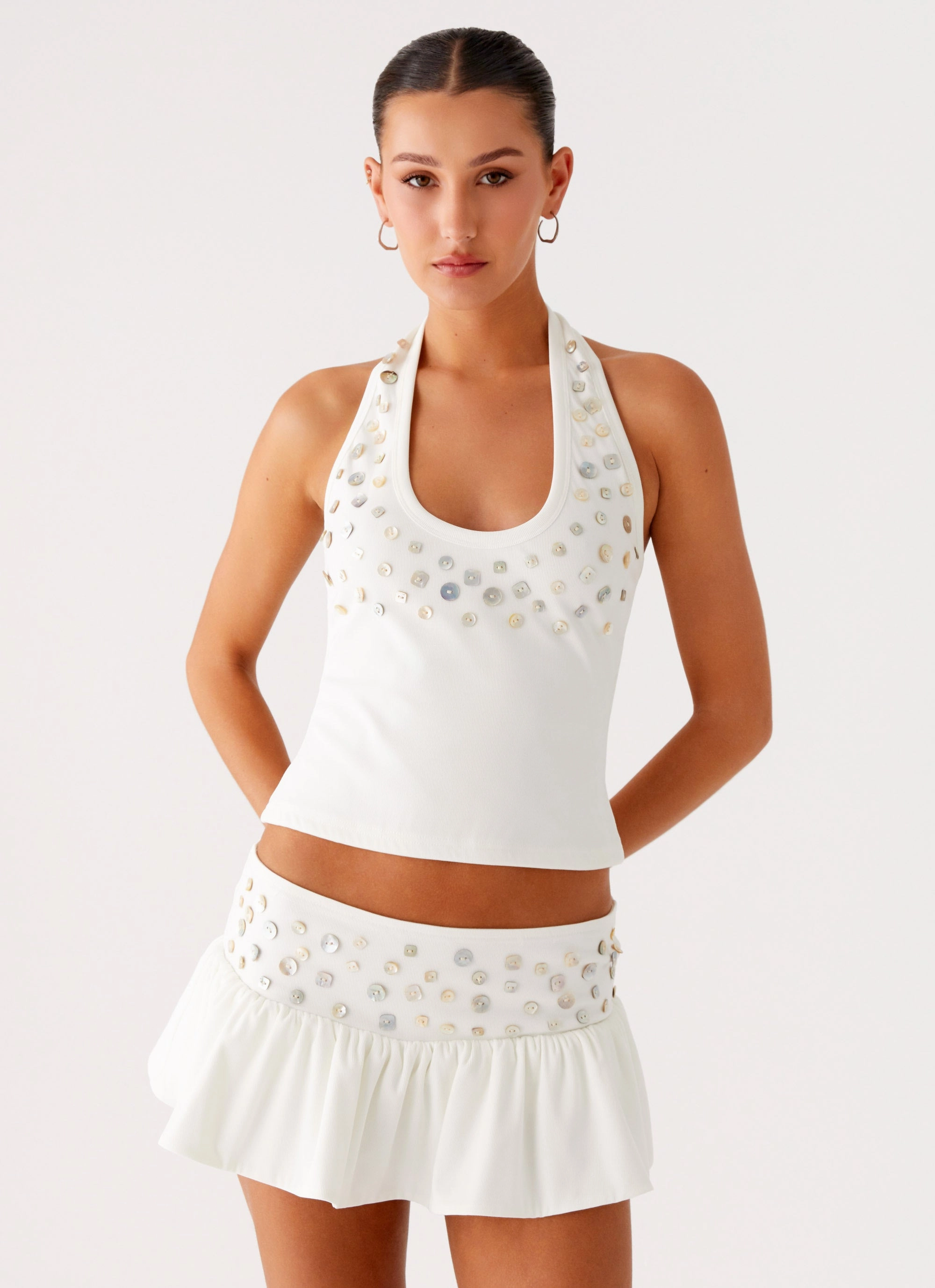 Vegas Nights Low Rise Skort - White Convertible legs