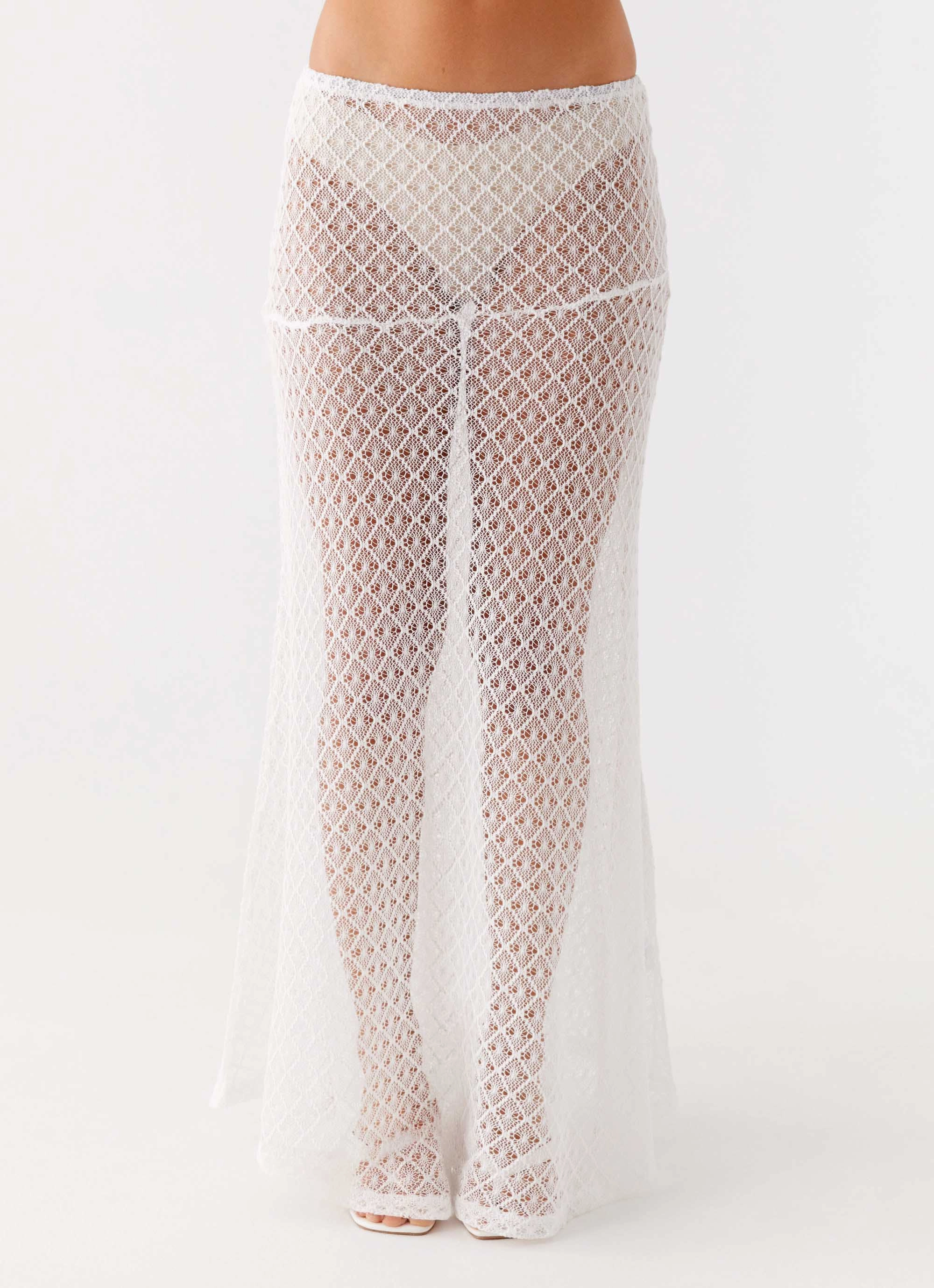 Minimal Waist Velli Crochet Maxi Skirt - White