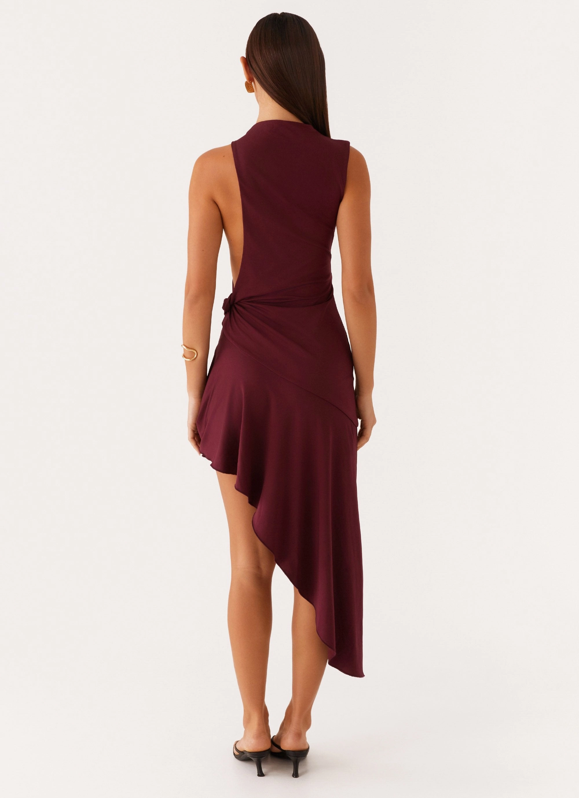 Night Party Comfy Flex Venetia Asymmetric Maxi Dress - Deep Maroon