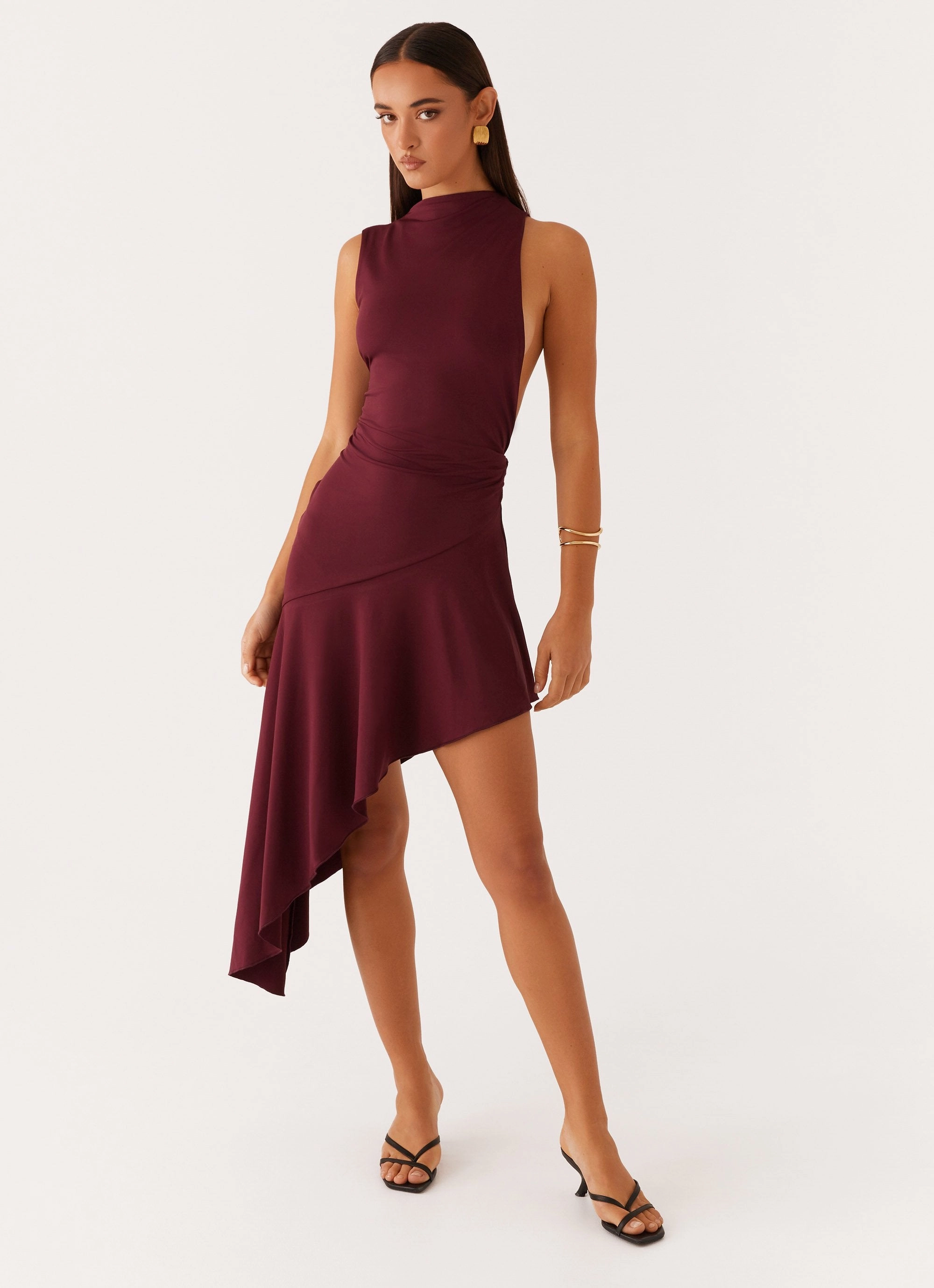 Venetia Asymmetric Maxi Dress - Deep Maroon Layered Form