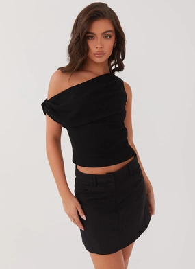 SoftTouch FlexibleCollar Marissa Linen One Shoulder Top - Black