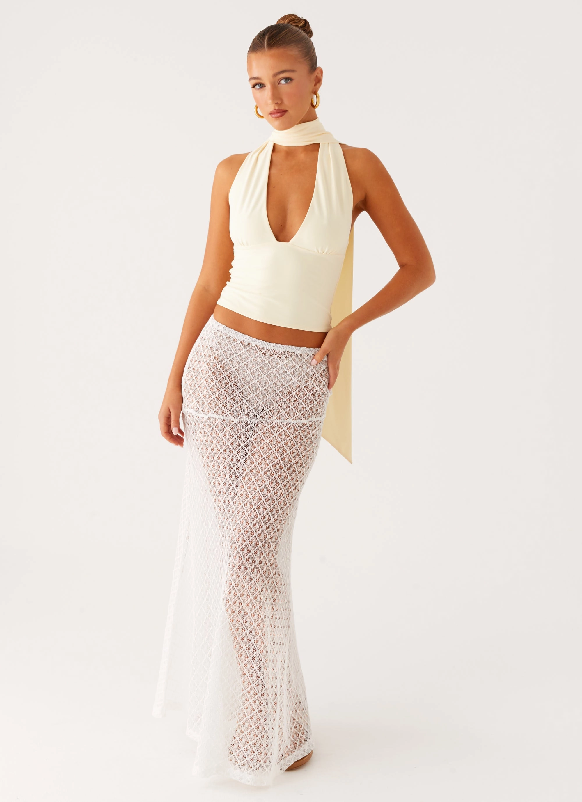 BlendMaterials WrinkleFree Weaving Milos Scarf Halter Neck Top - Yellow