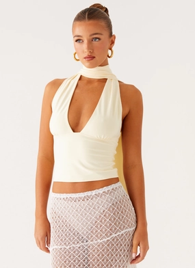 LightweightLayeringSystem Hidden Pocket Design Milos Scarf Halter Neck Top - Yellow
