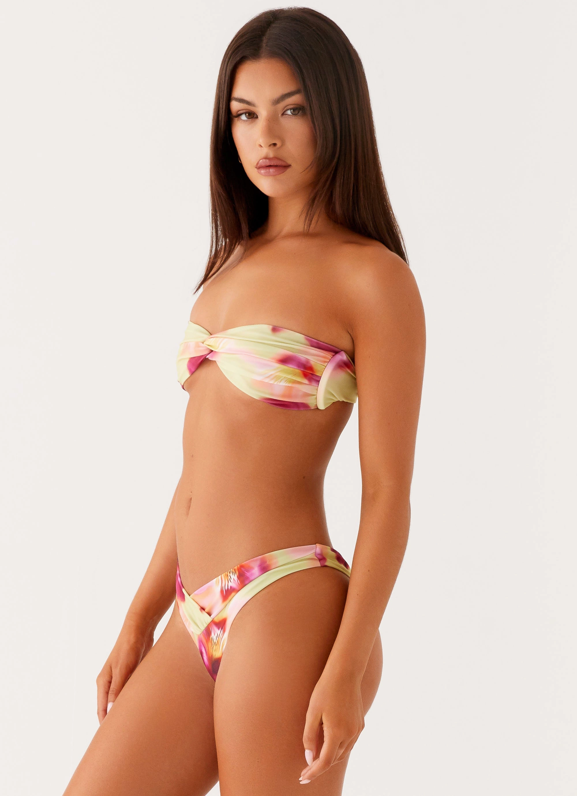 Delta Bandeau Bikini Top - Green Tropical Comfort Stretch ElasticCuffs