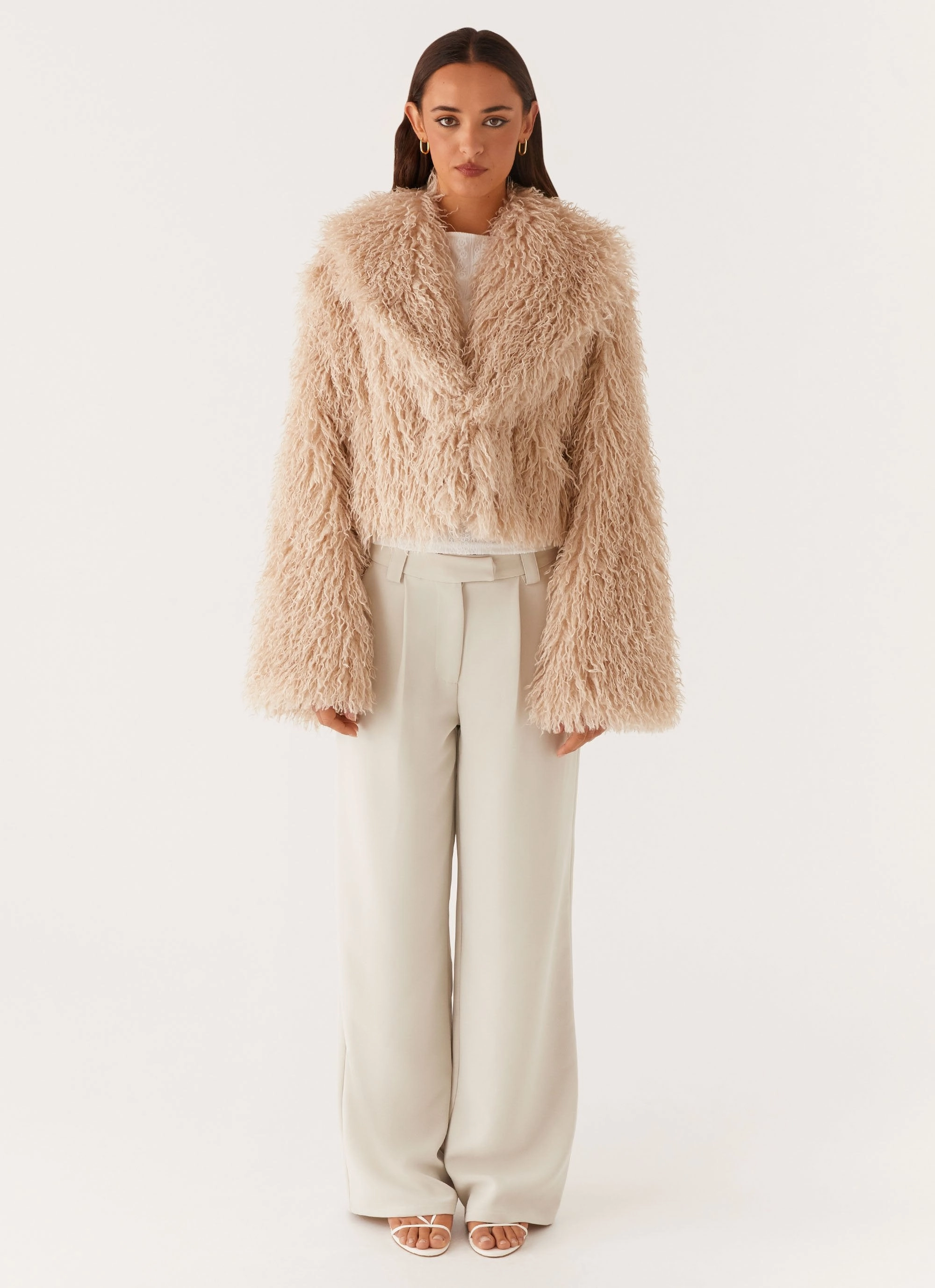 Virginia Cropped Fur Jacket - Taupe Modular Attachments