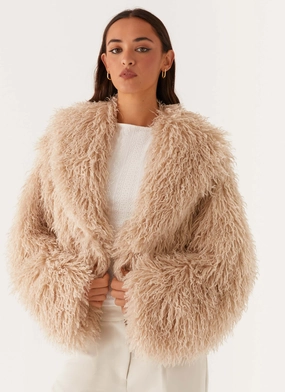 Anti Static Inner Layer Stretchable Material Virginia Cropped Fur Jacket - Taupe