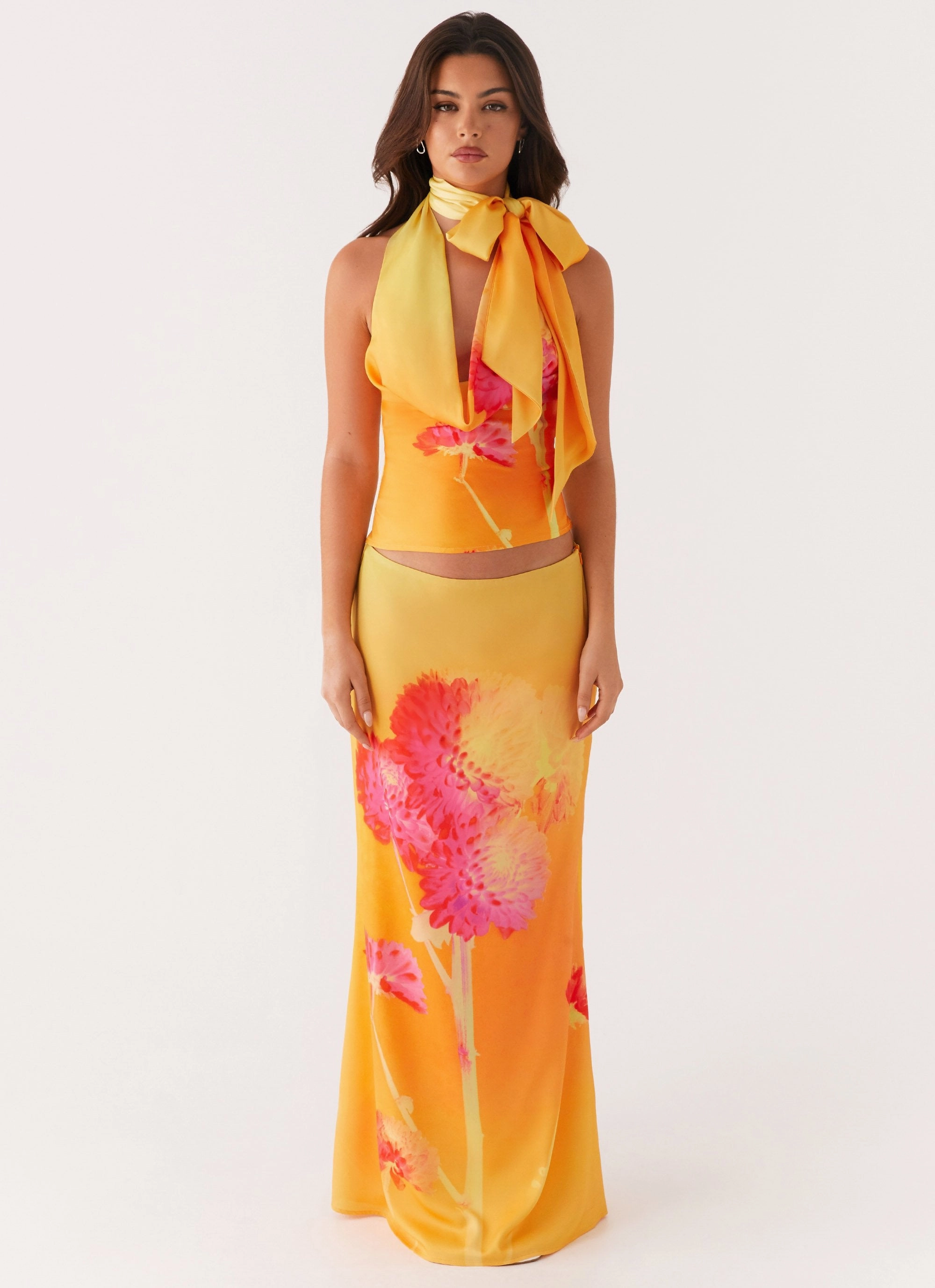 Nala Top - Orange Floral Soft Touch Blend PolishedFinish