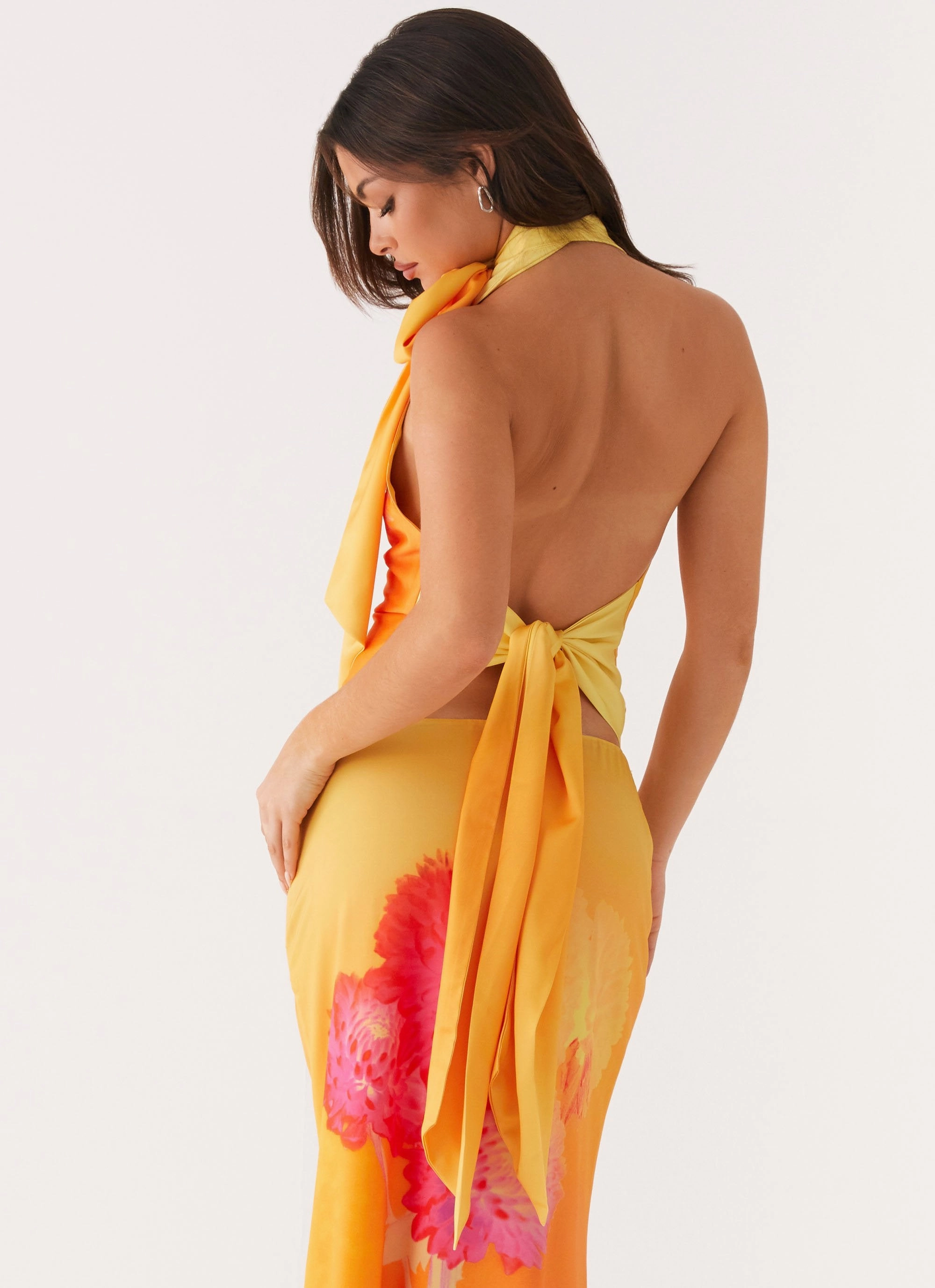 Nala Top - Orange Floral Double Needle Stitching