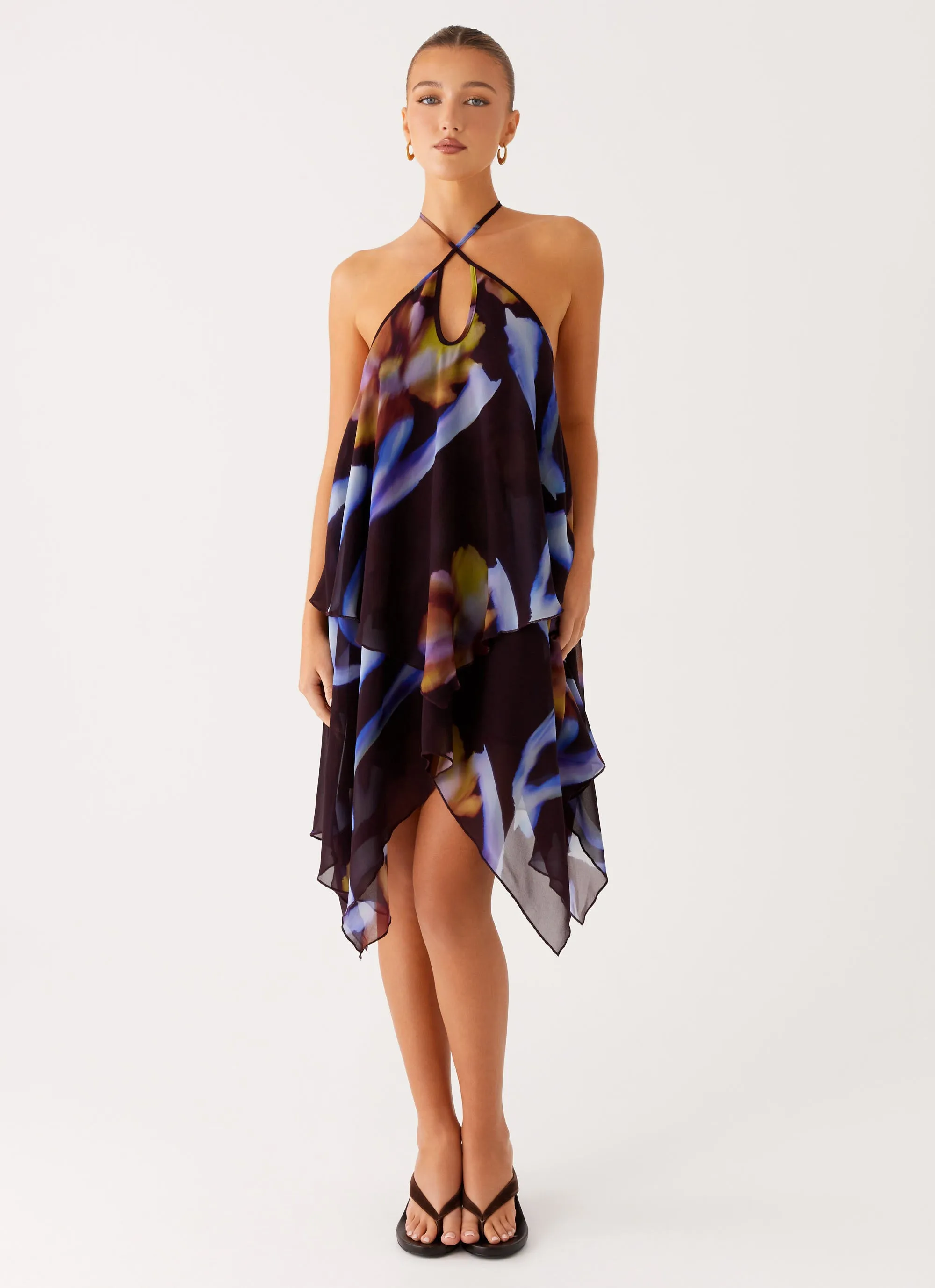 Polished Design Flexible Fabric Verbena Midi Dress - Dark Floral