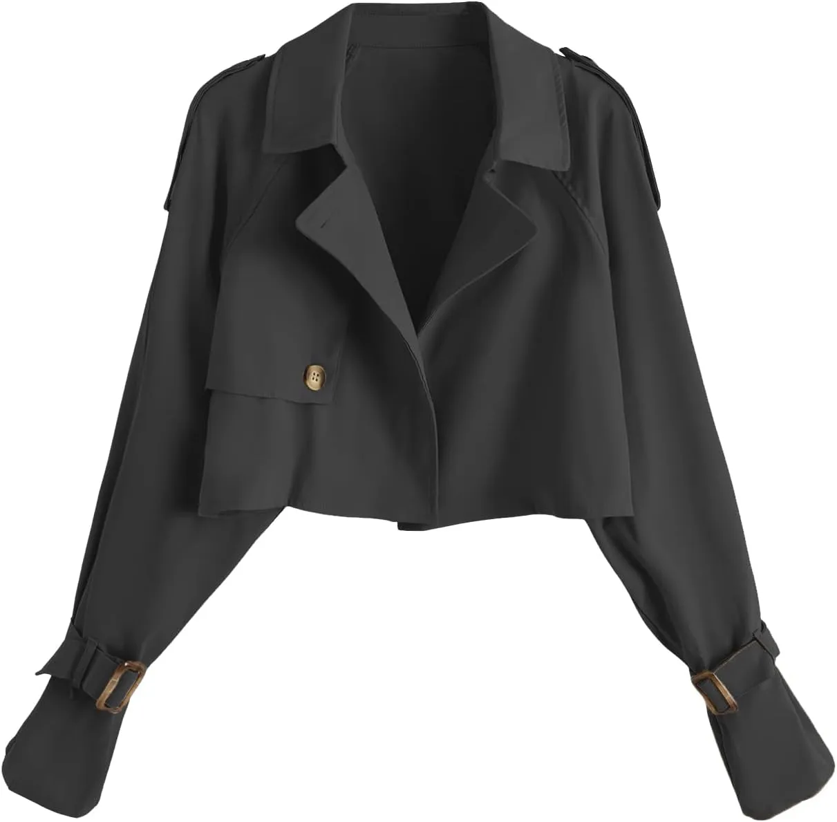 Verdusa Women's Button Front Buckle Raglan Sleeve Crop Jacket Trench Coat