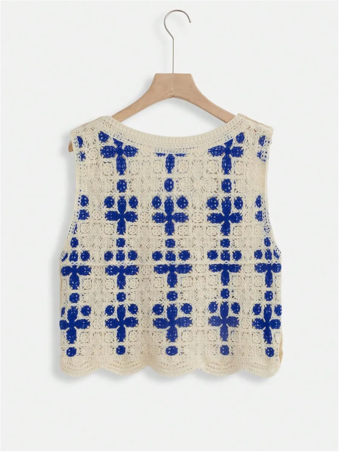 Verdusa Women's Button Front Vest V Neck Sleeveless Knit Crochet Sweater Vest