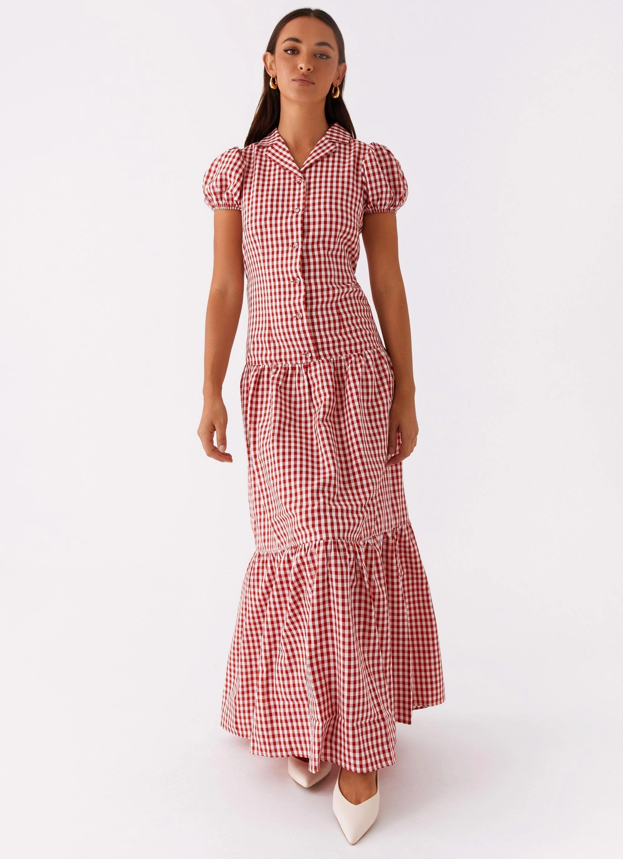 Verity Maxi Dress - Red Gingham Calm Tone