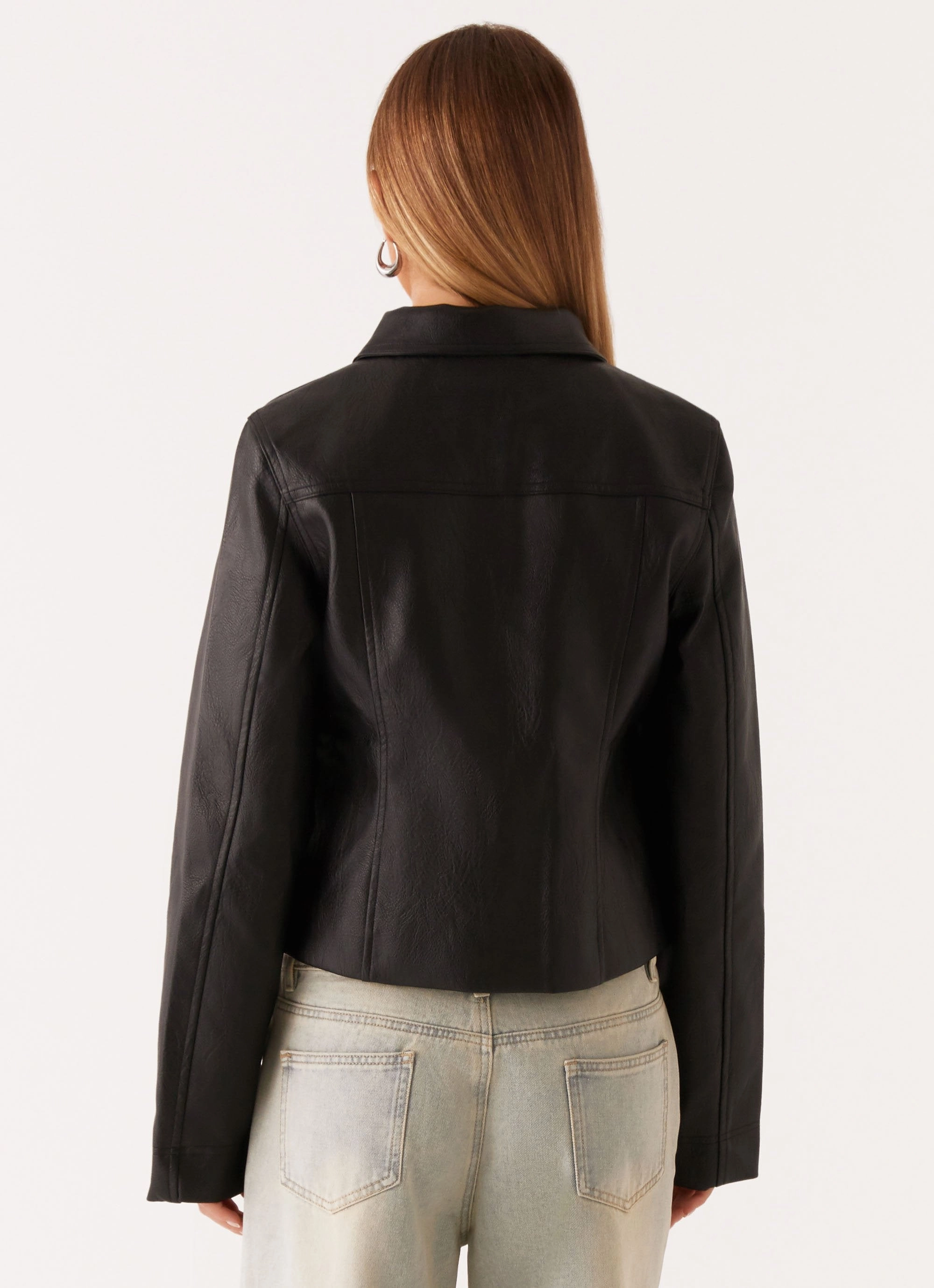 Mid Length Cut Verona Faux Leather Jacket - Black
