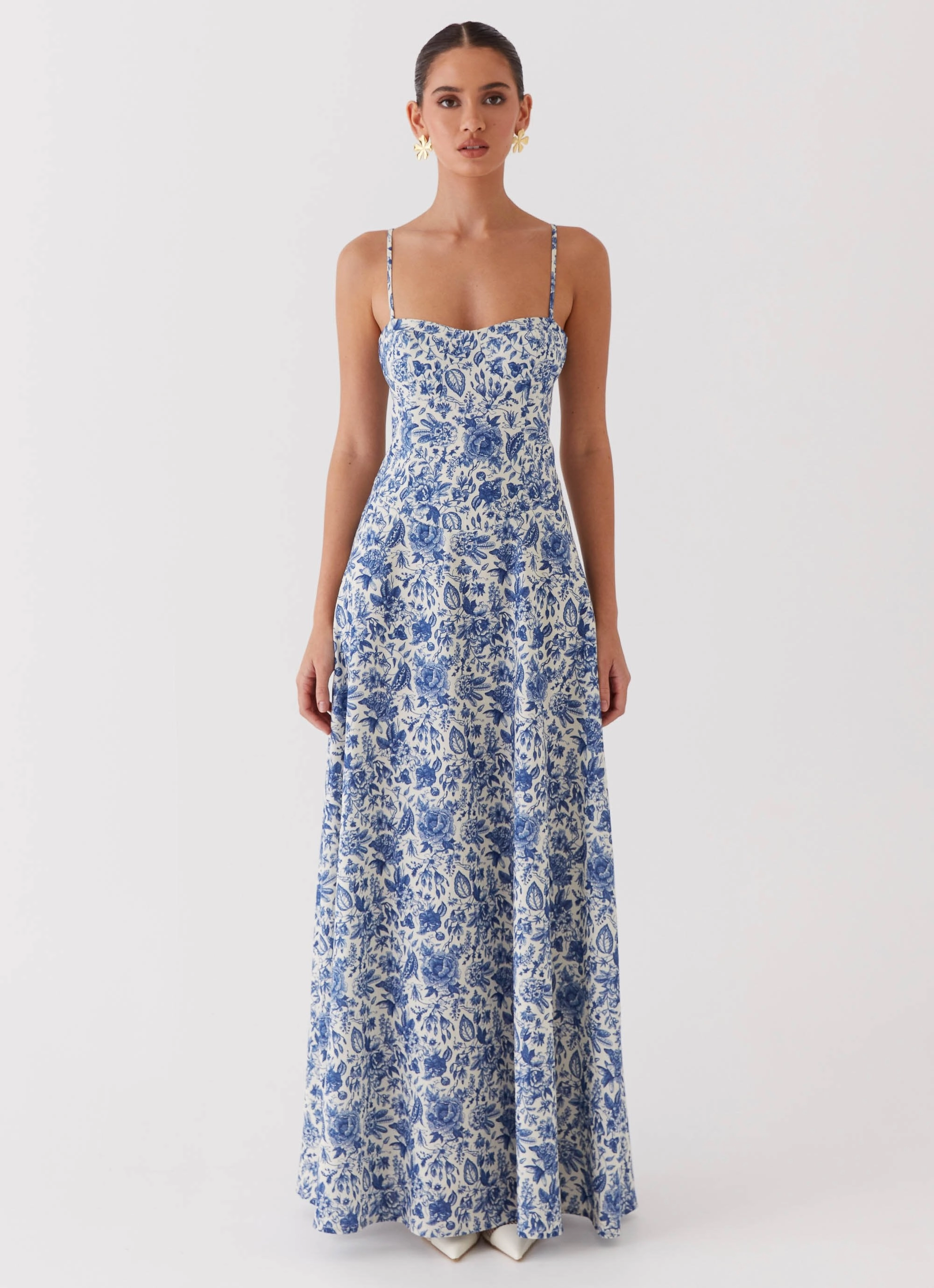 Angelina Linen Maxi Dress - Blue Paisley Soft Motion Easy Pick