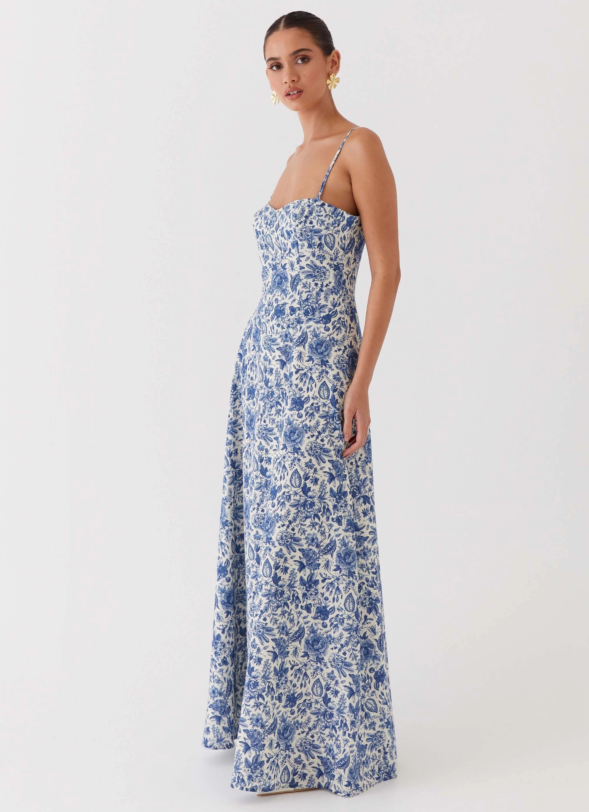 Lounge Comfort Angelina Linen Maxi Dress - Blue Paisley
