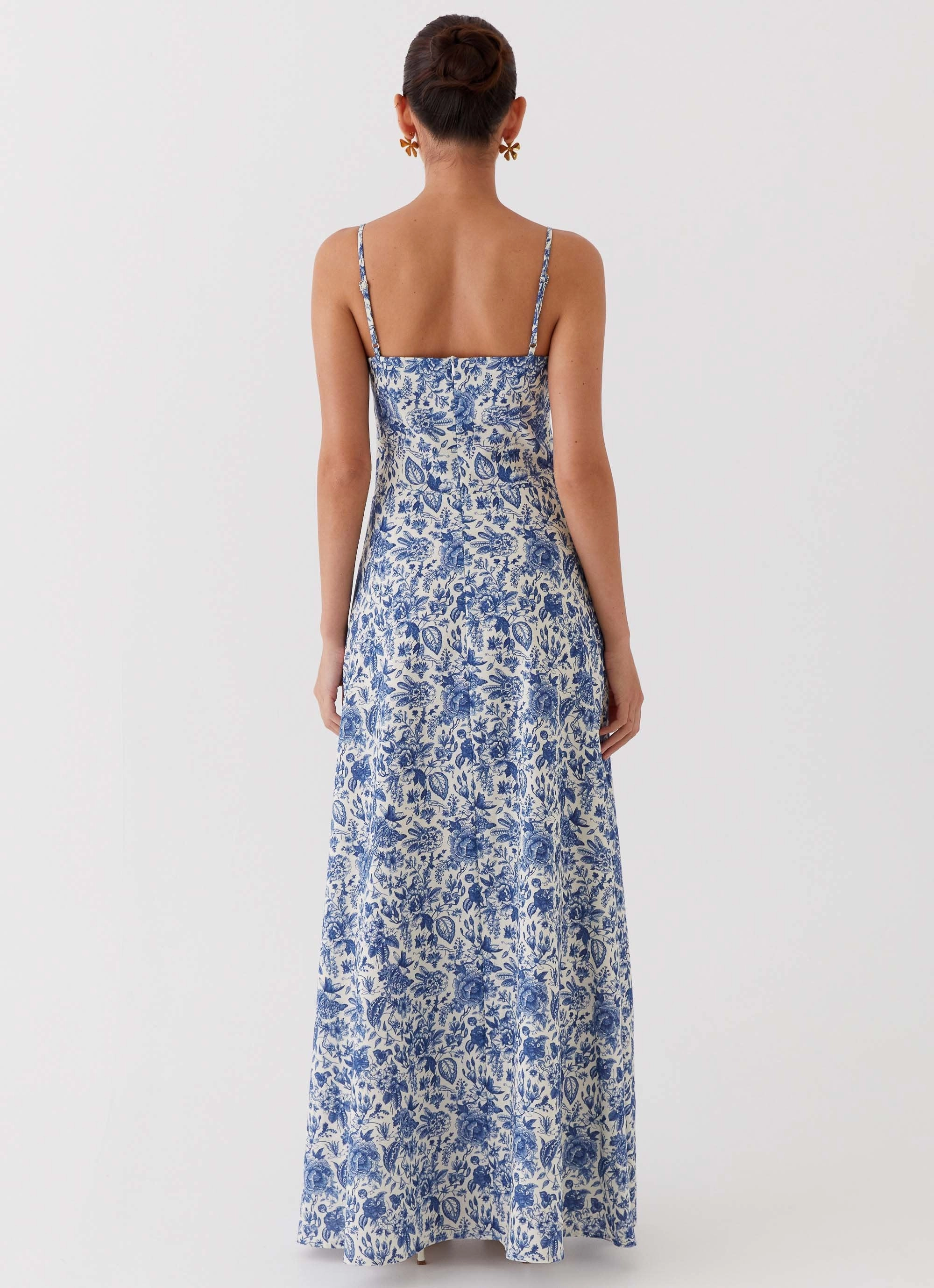 Silky Shine Airy Feel Angelina Linen Maxi Dress - Blue Paisley