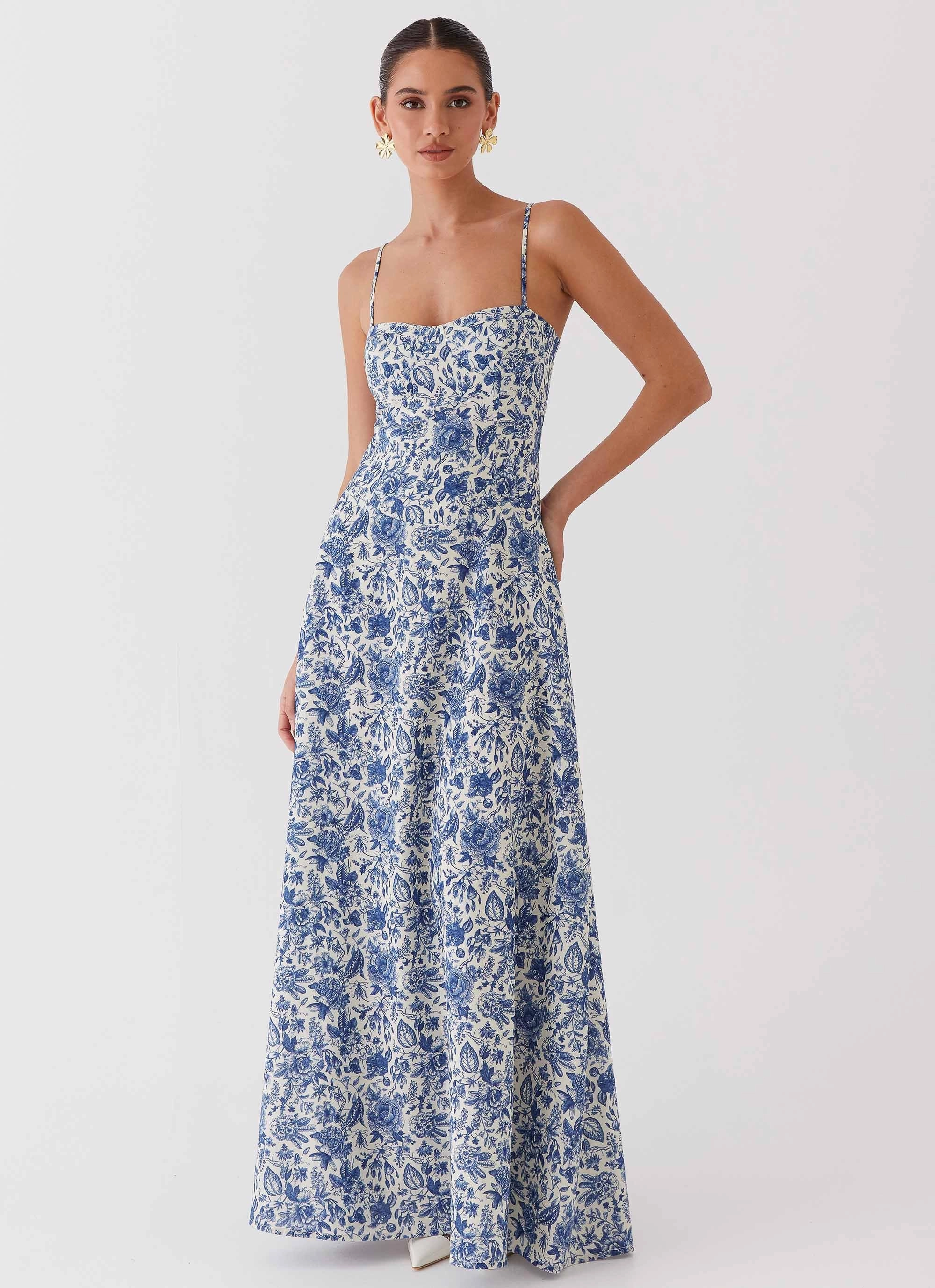 Natural Silhouette Confident Mood Angelina Linen Maxi Dress - Blue Paisley