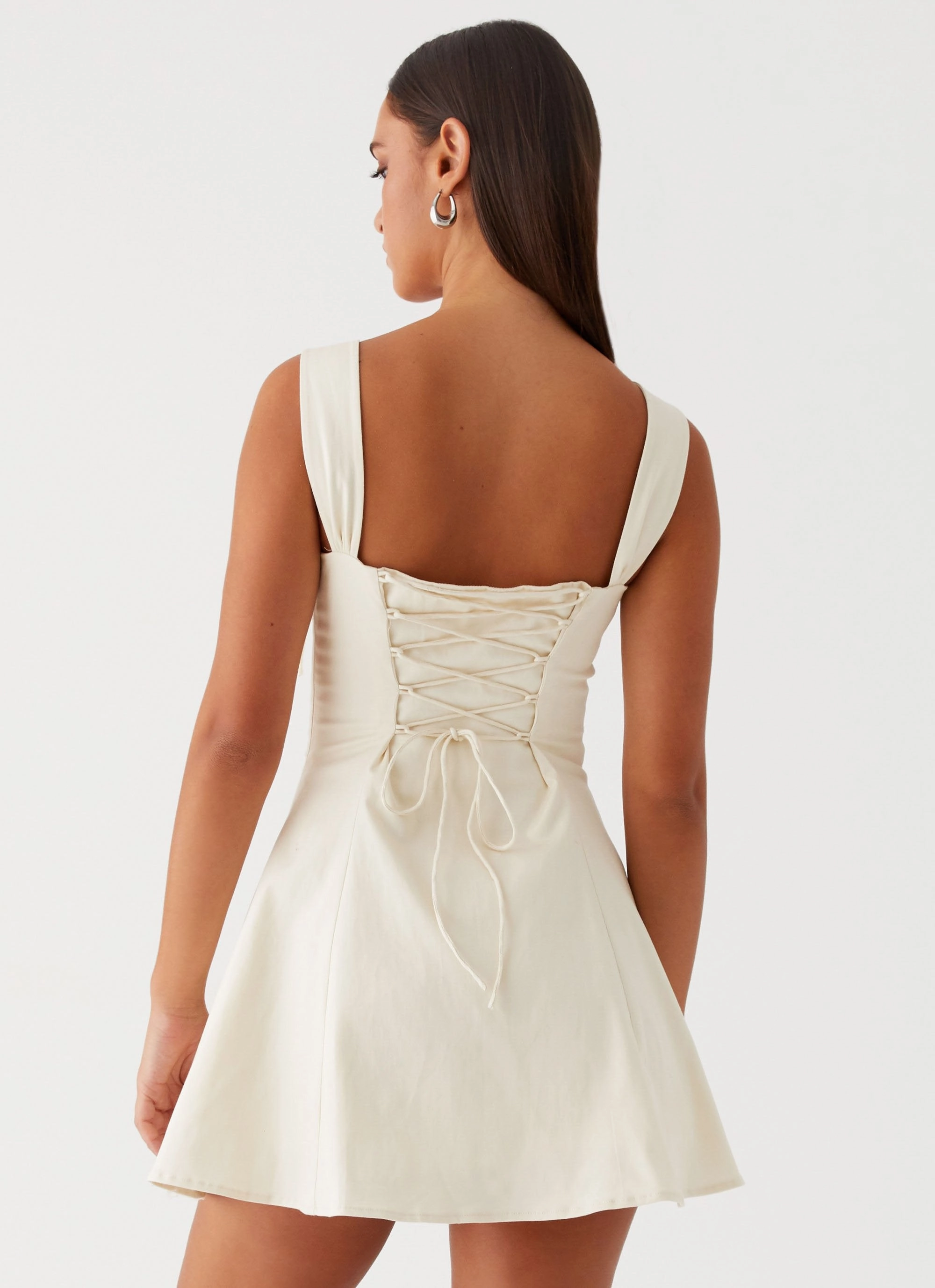 Jamaya Tie Mini Dress - Ivory Interchangeable-Detail