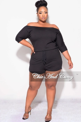 Full Flex Final Sale Plus Size Off the Shoulder Romper in Black