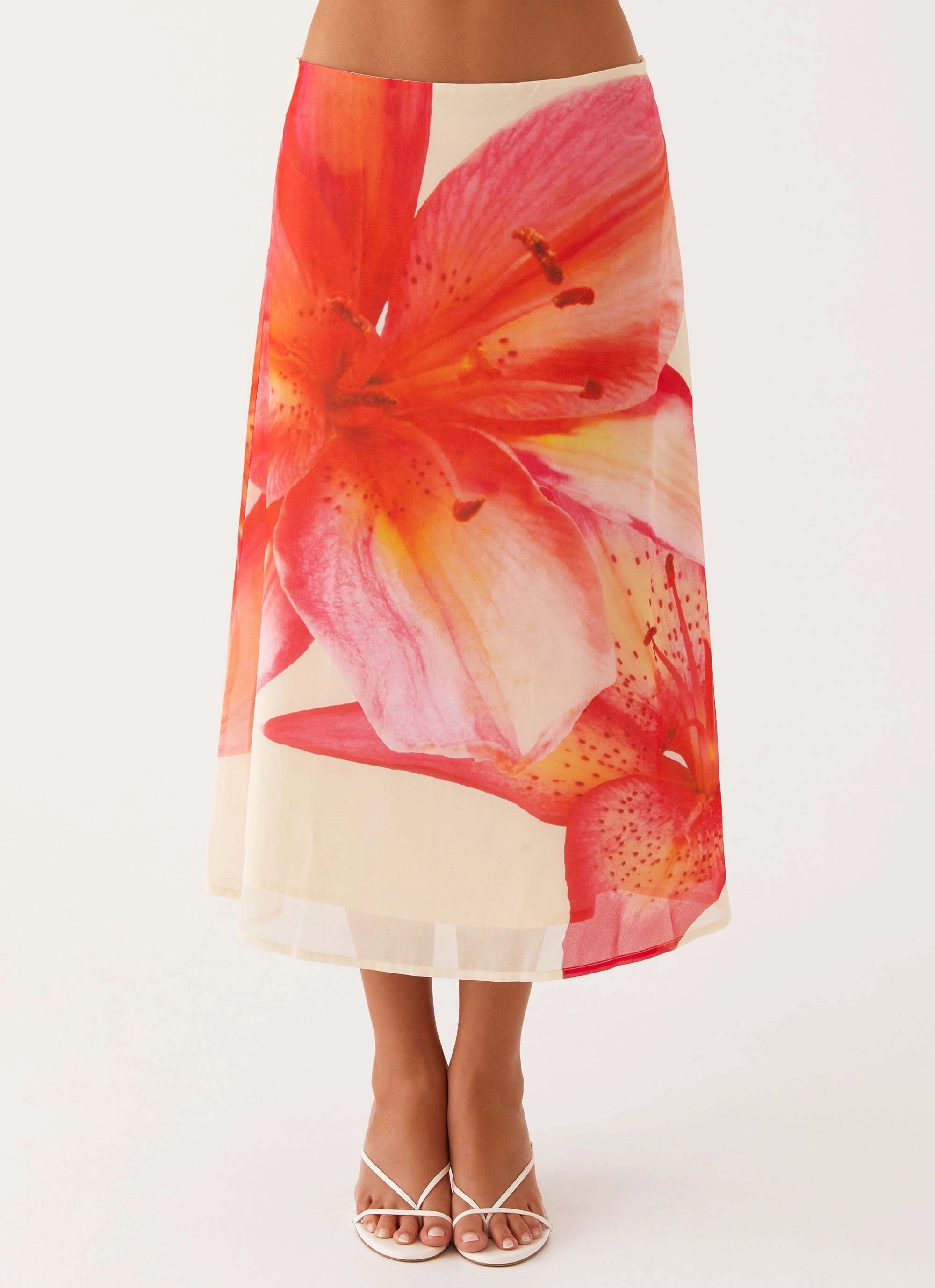 Sleek Comfort Flexible Knee Panels Summertime Midi Skirt - Yellow Floral