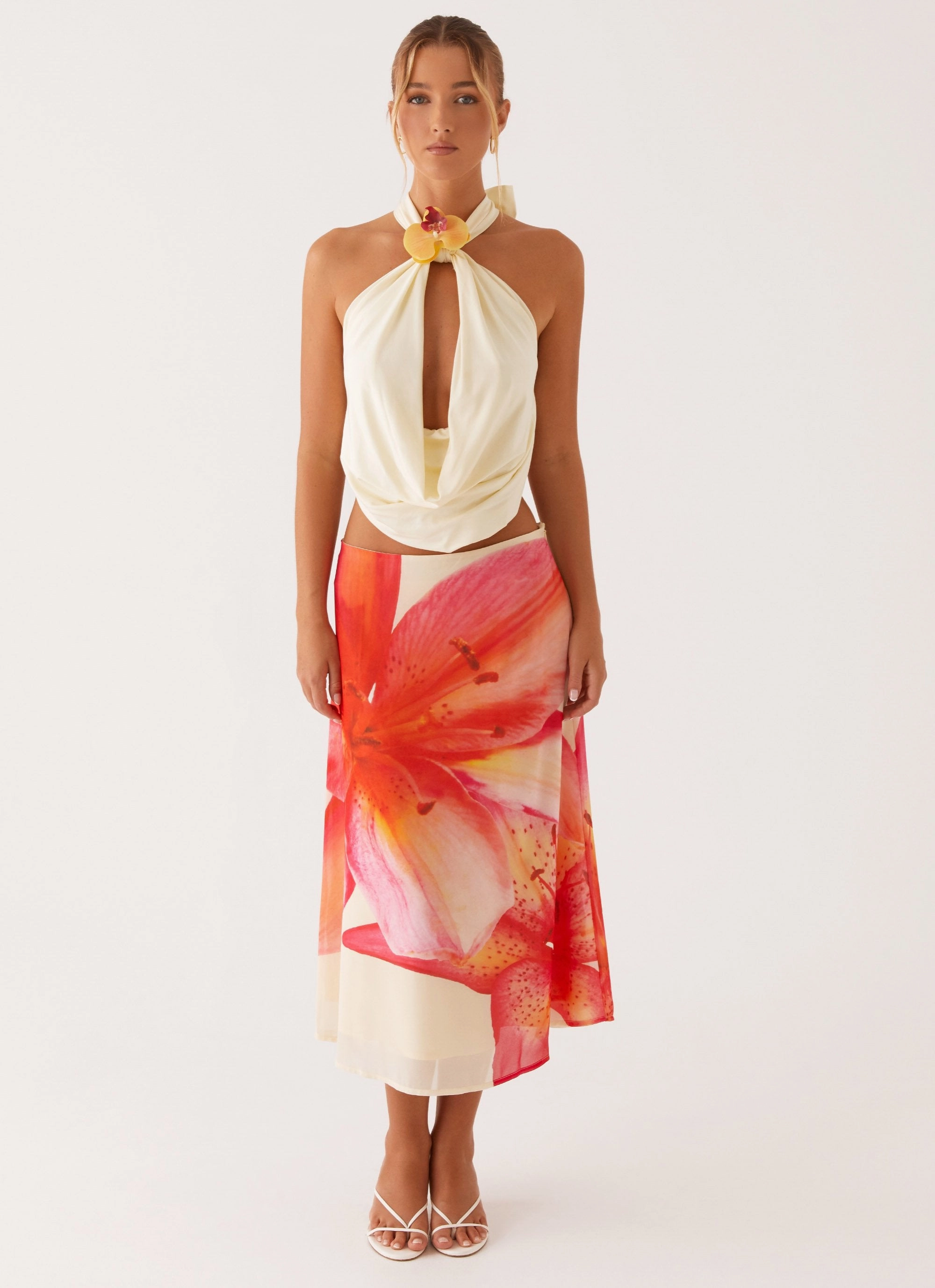 Summertime Midi Skirt - Yellow Floral Smooth Fit Lining Everyday Ease
