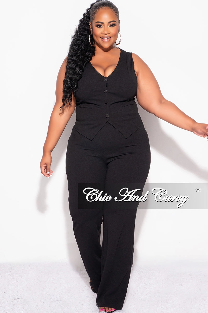 Core Support Breathable Motion Final Sale Plus Size 2pc Sleeveless Blazer Vest and Pants Set in Black