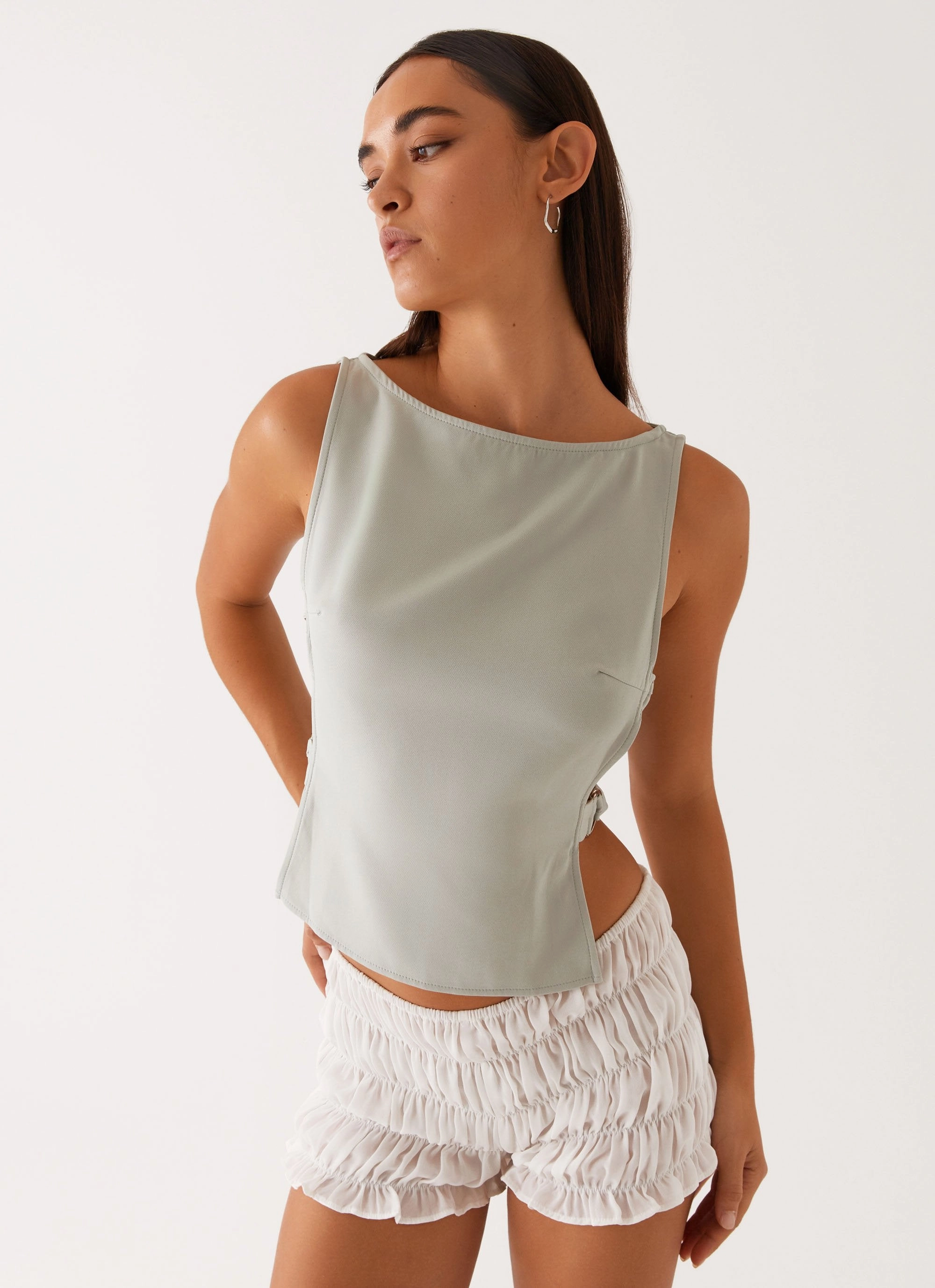 Cherish You Buckle Top - Sage Water Repellent Finish