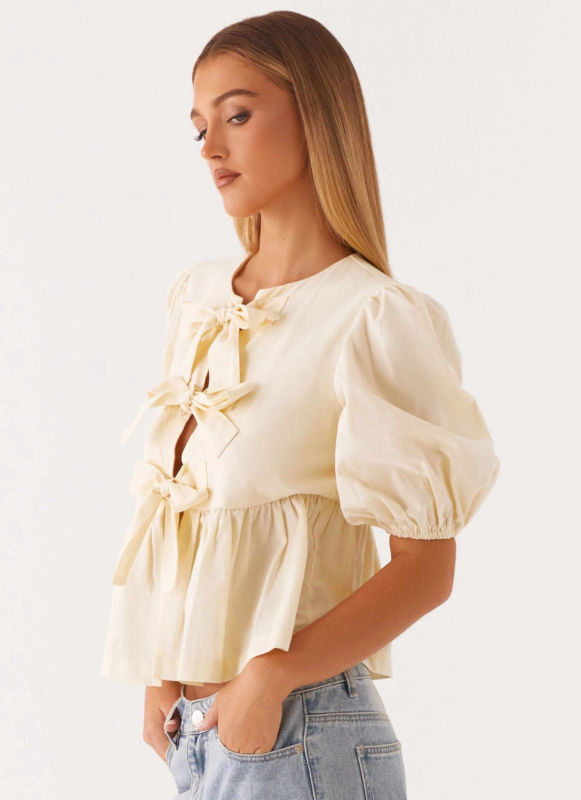 CrossGrain Fabric Resilient Fabric Blend Western Wind Tie Top - Yellow