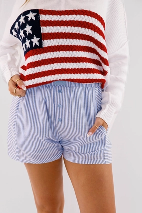 Very Fitting Shorts-Blue Stripe Chilly Weather Stay Active