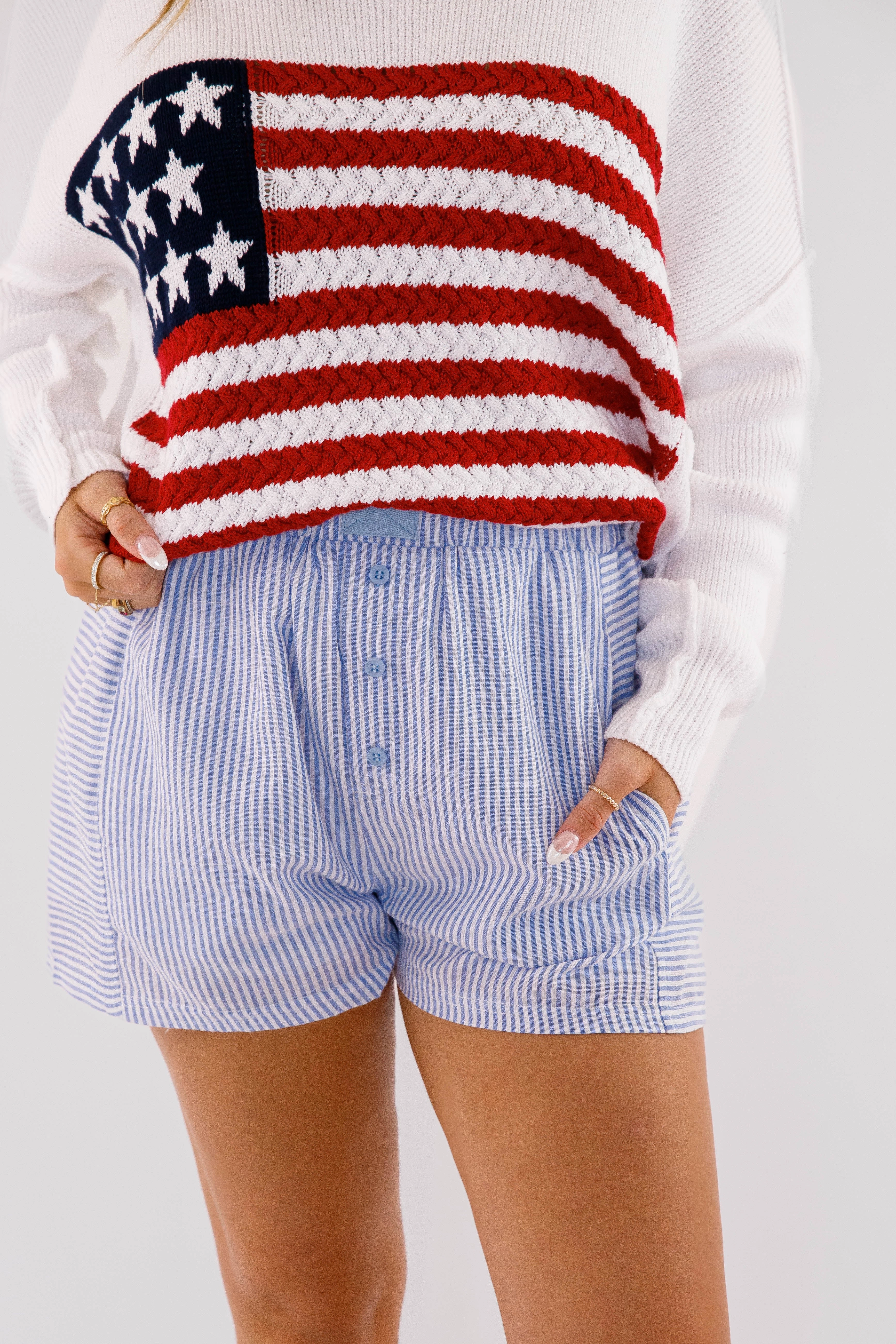 Very Fitting Shorts-Blue Stripe Chilly Weather Stay Active