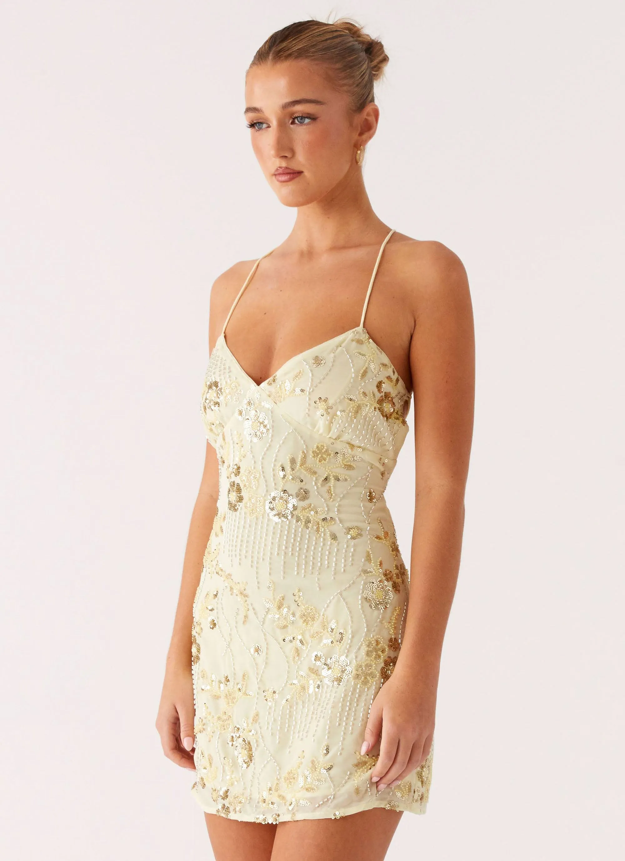 Vietta Sequin Cami Mini Dress - Yellow Skin Tone