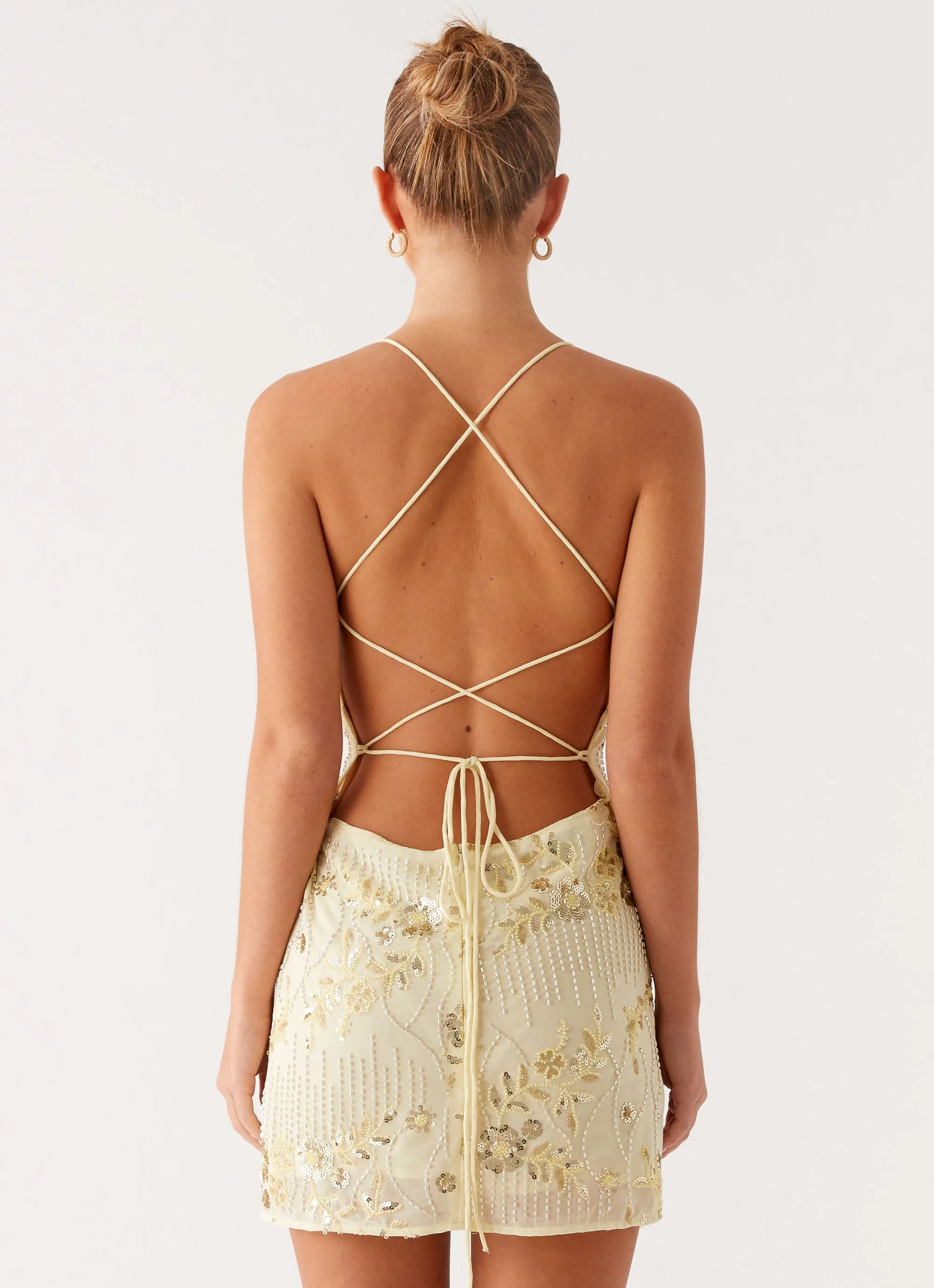 Vietta Sequin Cami Mini Dress - Yellow Bold Fashion Fall Tone