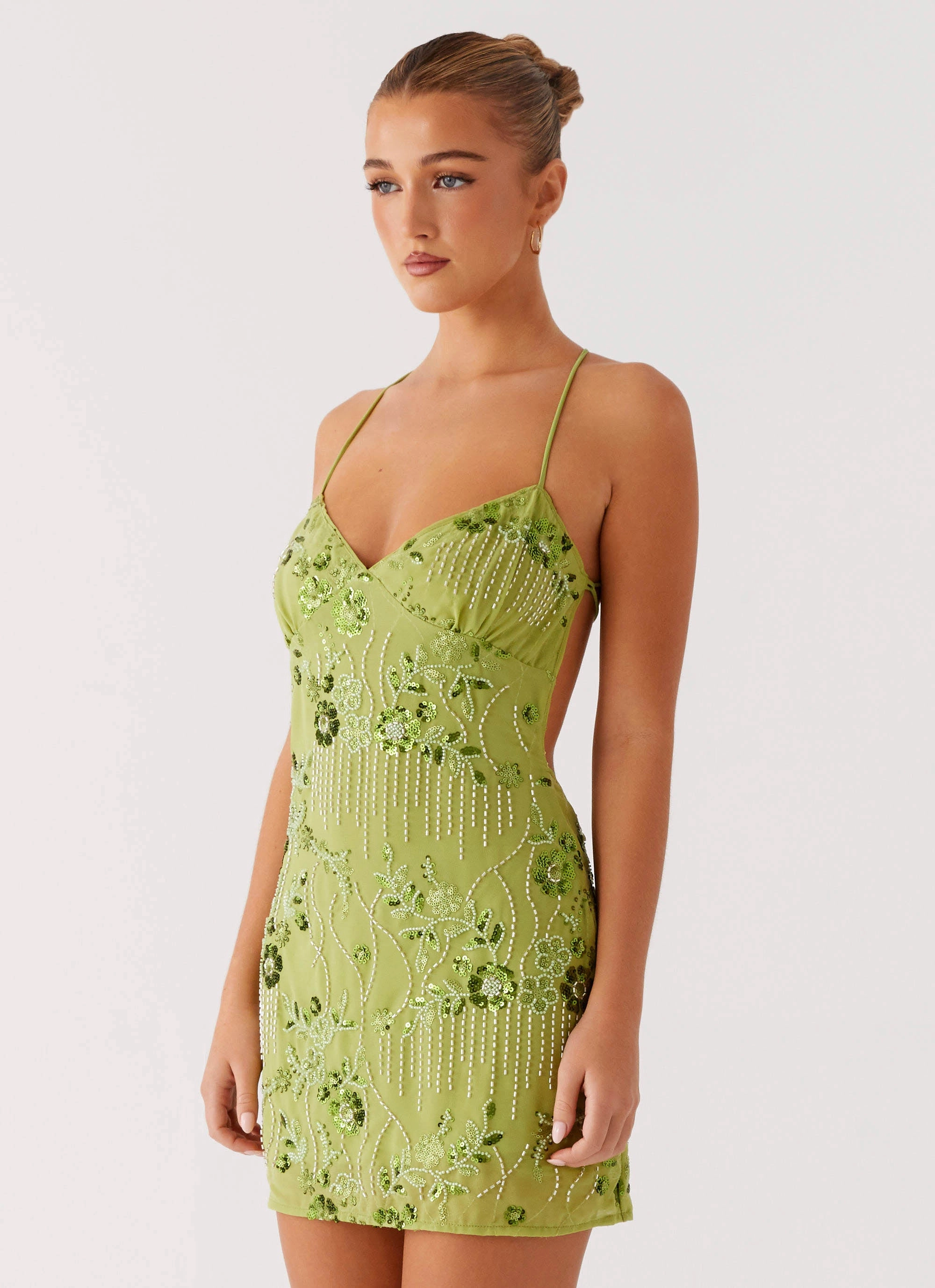 Vietta Sequin Cami Mini Dress - Lime Office Cool Street Mood